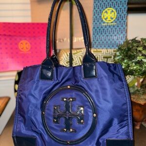 Tory Burch “Ella” Navy Blue Tote Bag